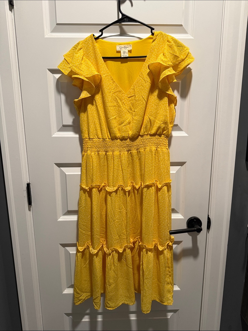 Sage Sunny Yellow Ruffle Tiered Midi Dress